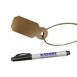 Gold Plastic String Jewelry Tags with Kassoy Fine-Point Pen