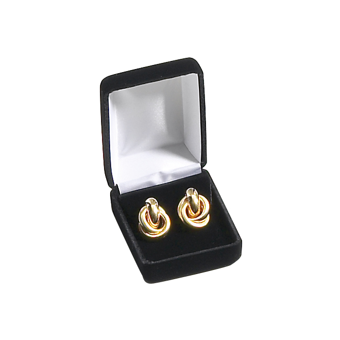 Black Velvet Flock Jewelry Ring Ear Studs Gift Box 