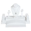 Display Set: Rings, Earrings, Necklace - White Leatherette